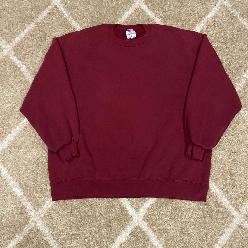Vintage 90s Jerzees Z Sport Crewneck Sweatshirt Blank Maroon Made in USA Mens 3X